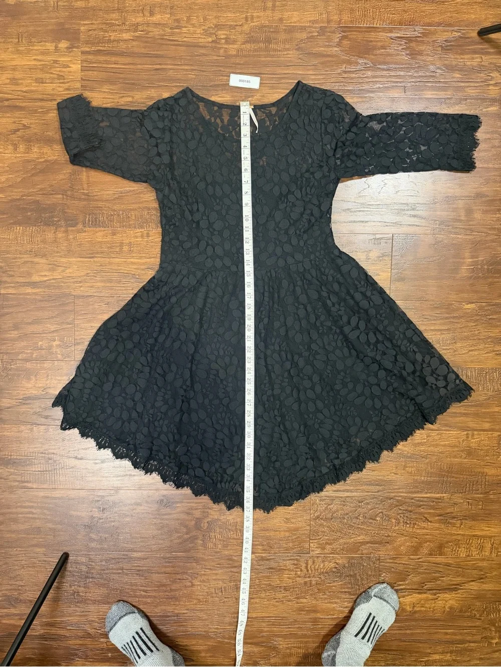 Free People Women’s Size 12 Black Lace Fit & Flare Dress Sheer 3/4 Sleeve Boho